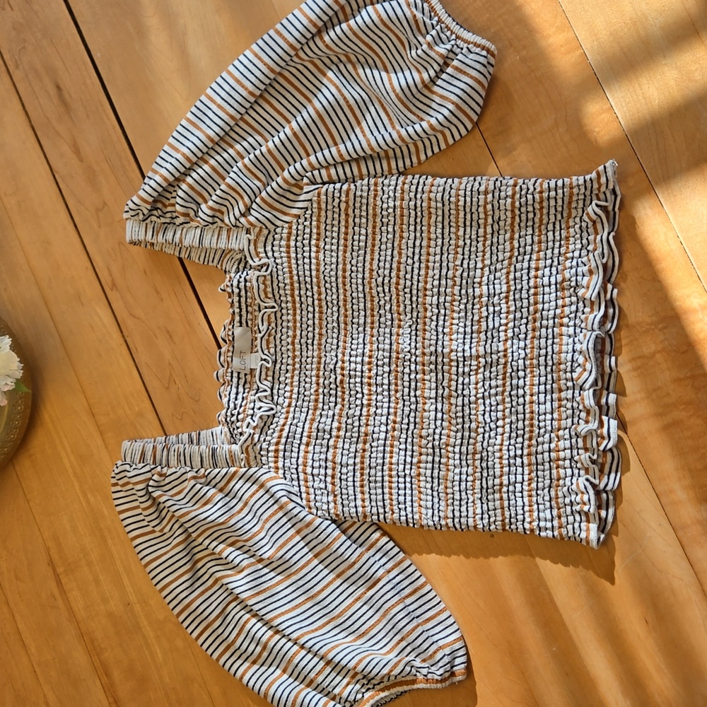 LOFT Striped Smocked Drape Sleeve Top